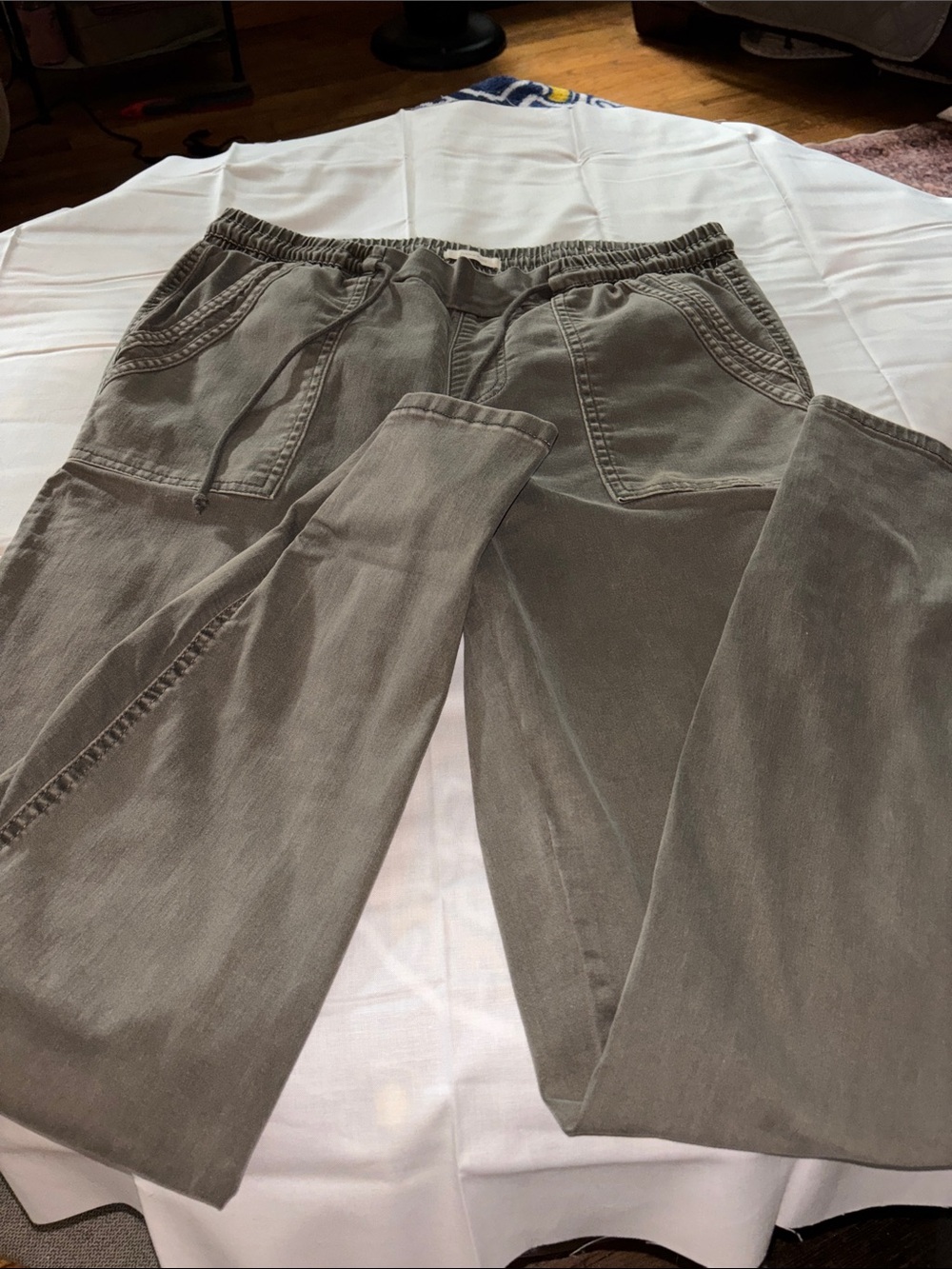Maurices Olive-Grey Corduroy Drawstring Waist Skinny Pants